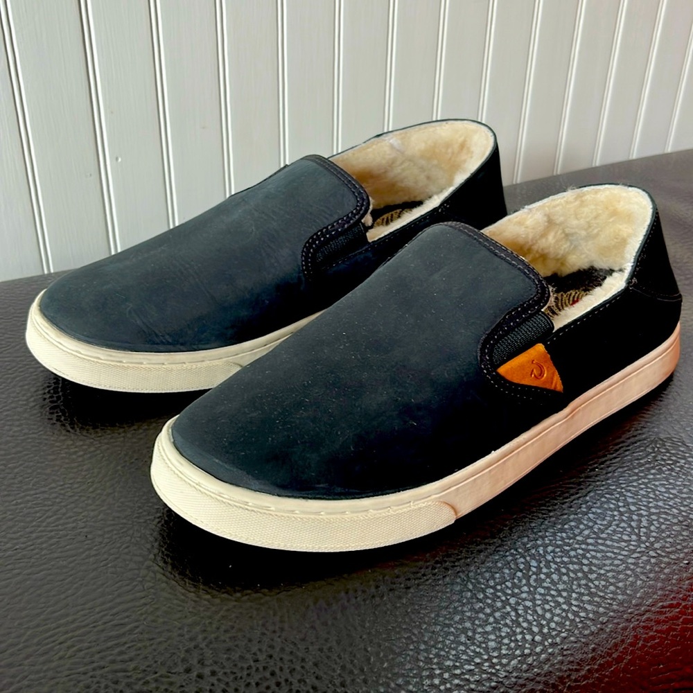 OluKai Pehuea Heu Leather and Shearling Slip On Sneaker